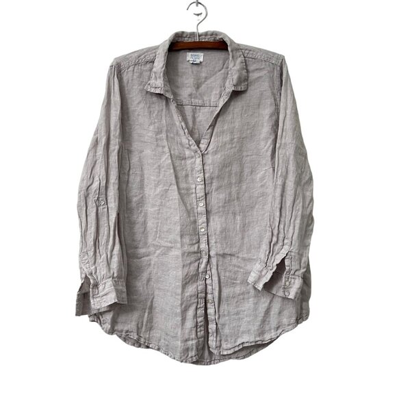 Sigrid Olsen Gray Linen Beachy Roll Tab Sleeve Button Shirt Plus Size 1X - Picture 1 of 5
